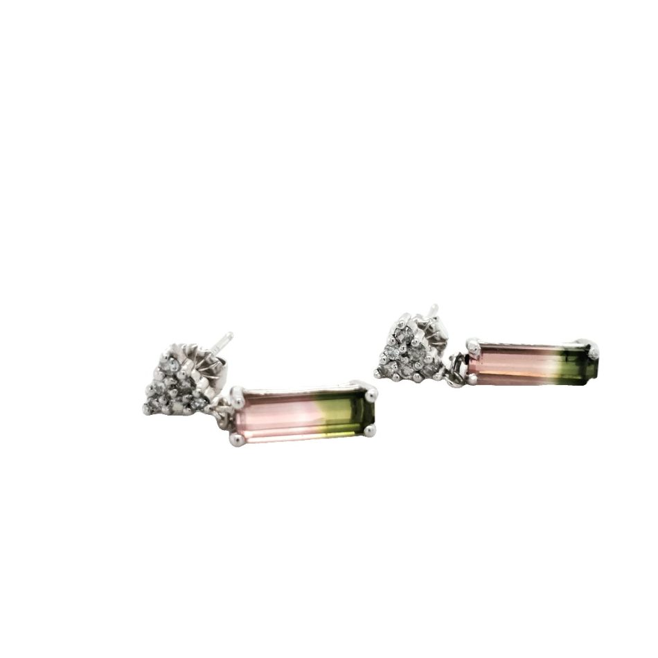 14K White Gold Watermelon Tourmaline Earrings - Image 4