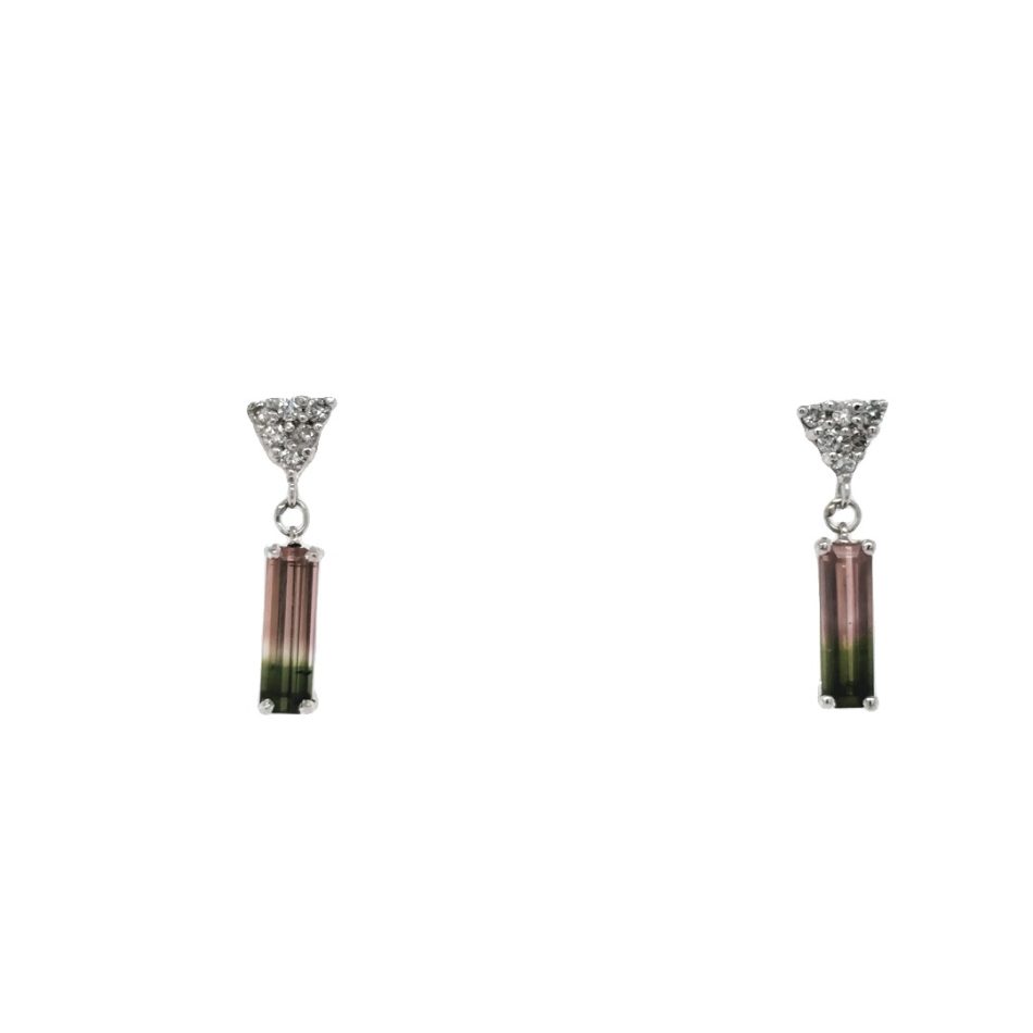 14K White Gold Watermelon Tourmaline Earrings - Image 3