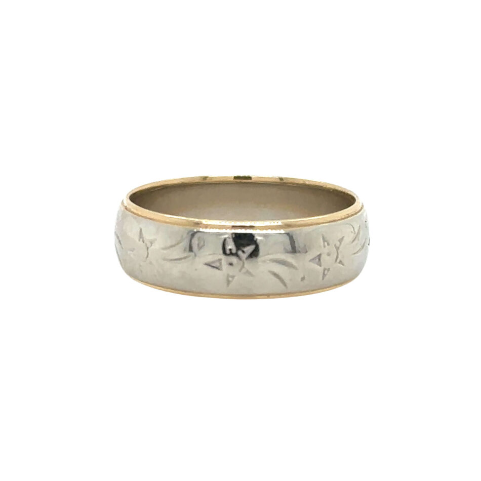 14K White & Yellow Gold Band with a Star Pattern - Image 3