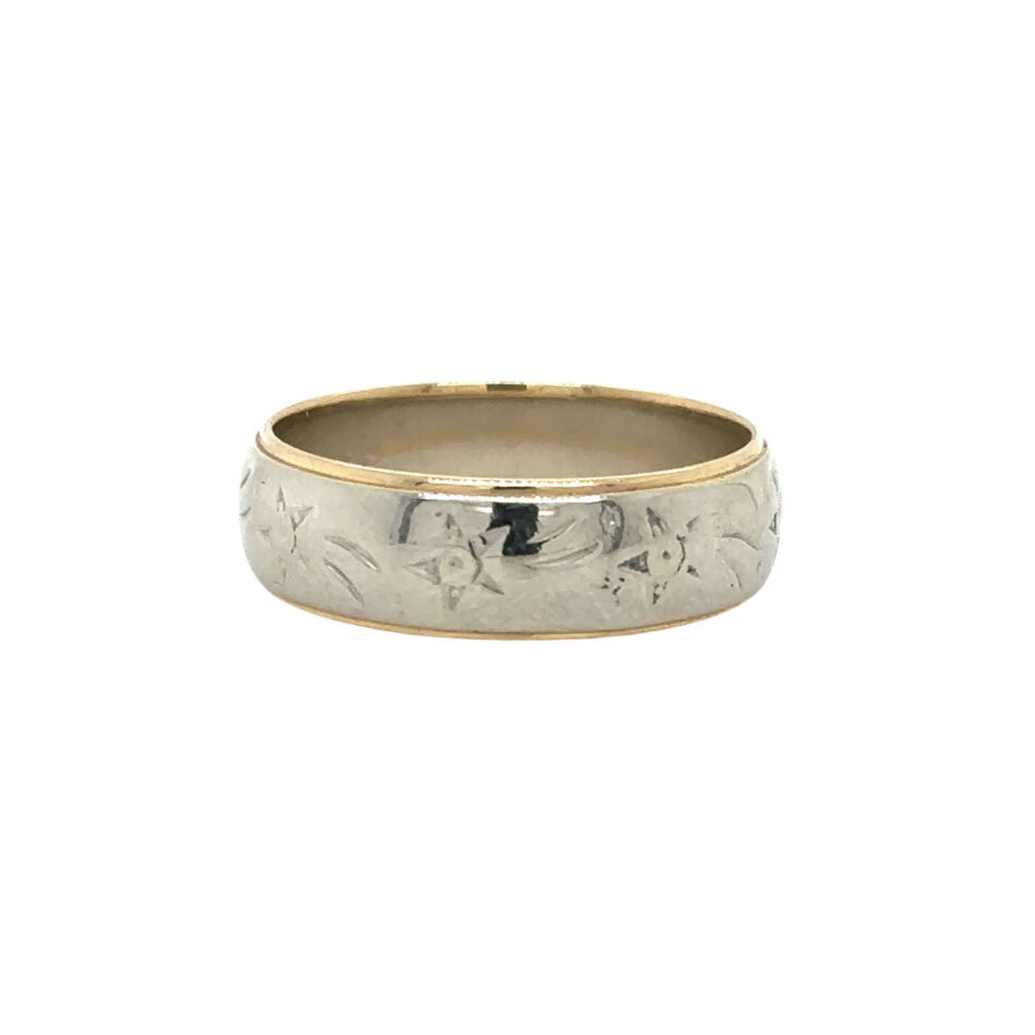 14K White & Yellow Gold Band with a Star Pattern - Image 5