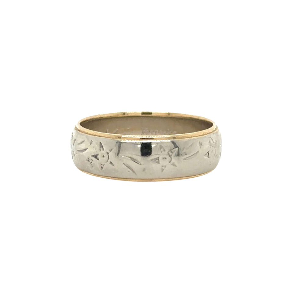 14K White & Yellow Gold Band with a Star Pattern - Image 6