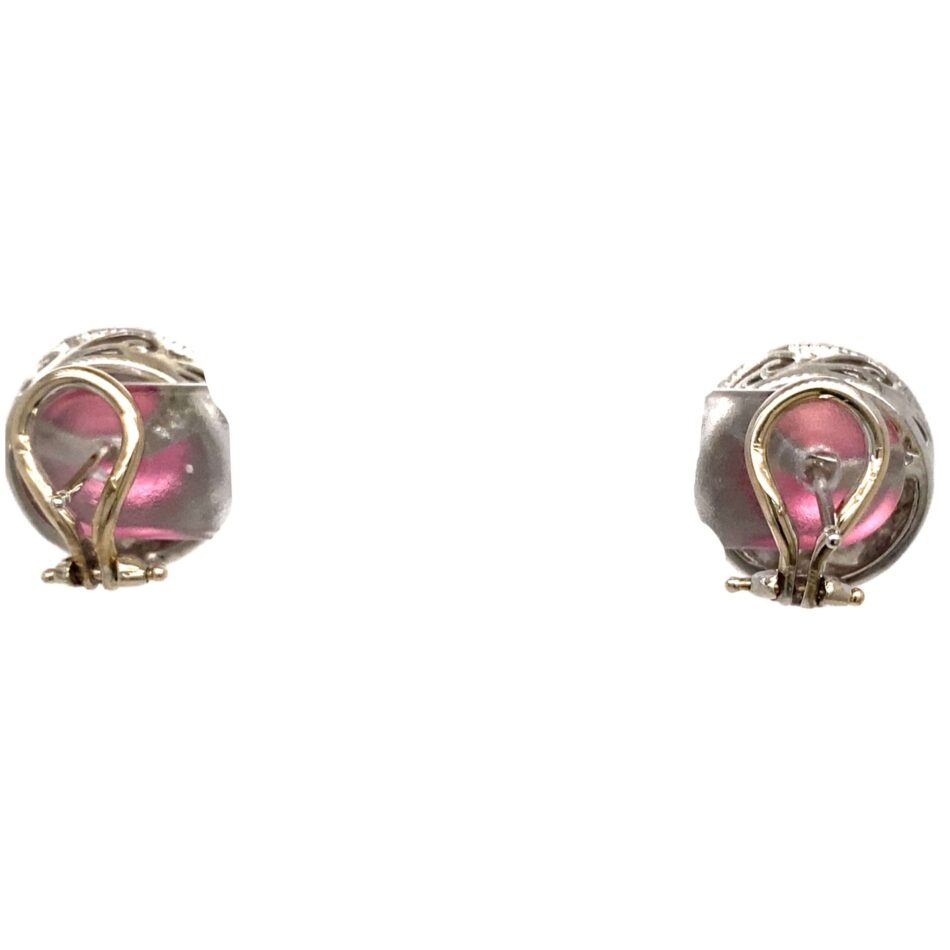 14K White Gold Pink Tourmaline & Diamond Earrings - Image 4