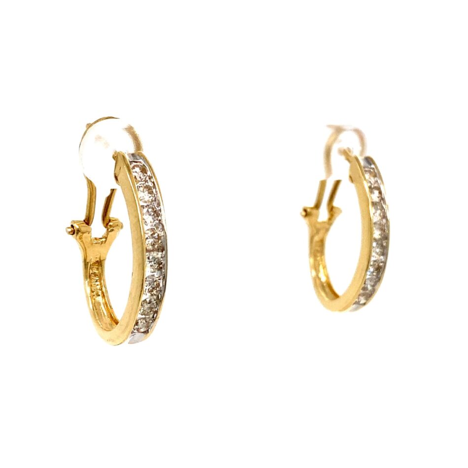 14K Gold .90ctw Diamond Oval Hoop Earrings - Image 6