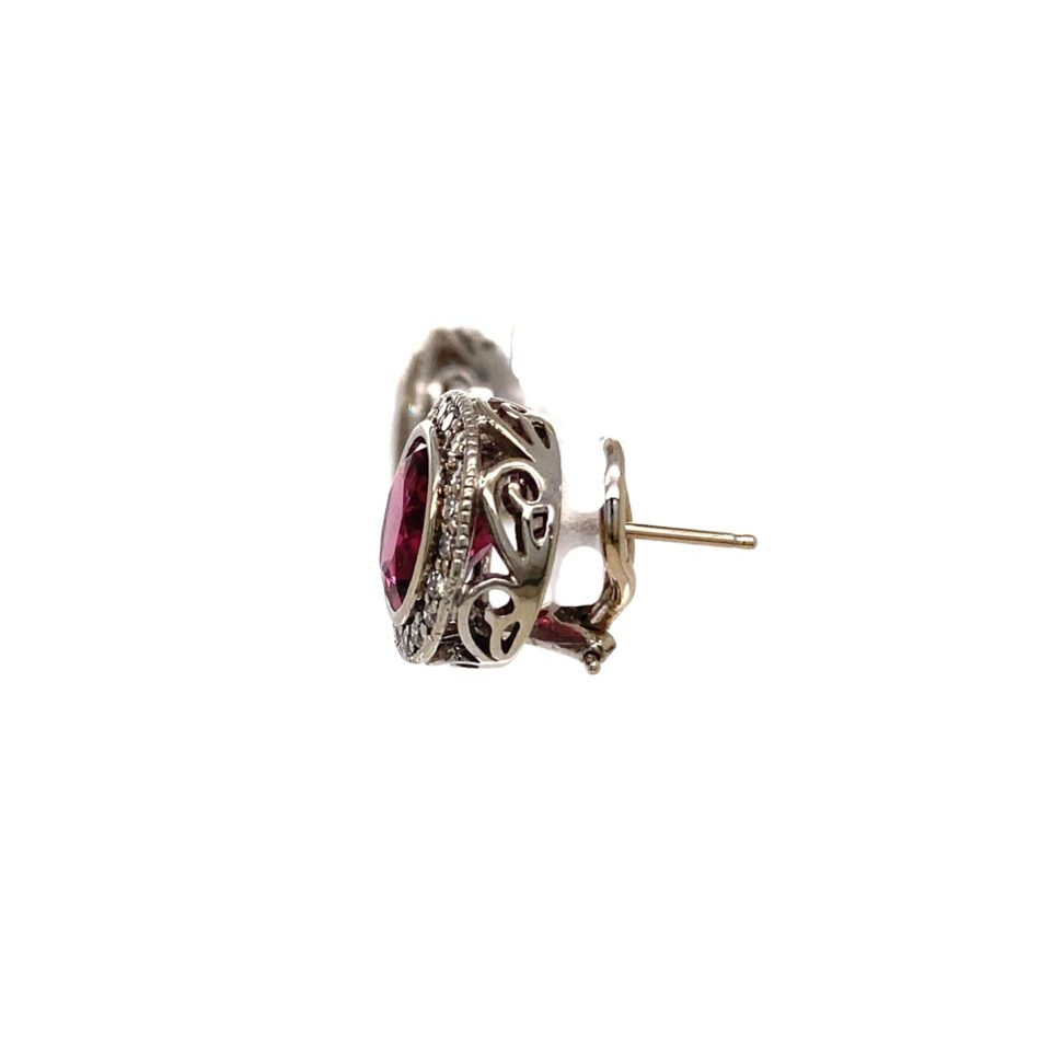 14K White Gold Pink Tourmaline & Diamond Earrings - Image 3