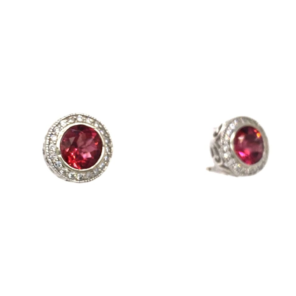 14K White Gold Pink Tourmaline & Diamond Earrings - Image 6