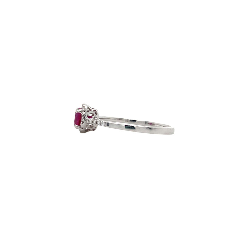 14K White Gold Ruby & Diamond Halo Ring - Image 3