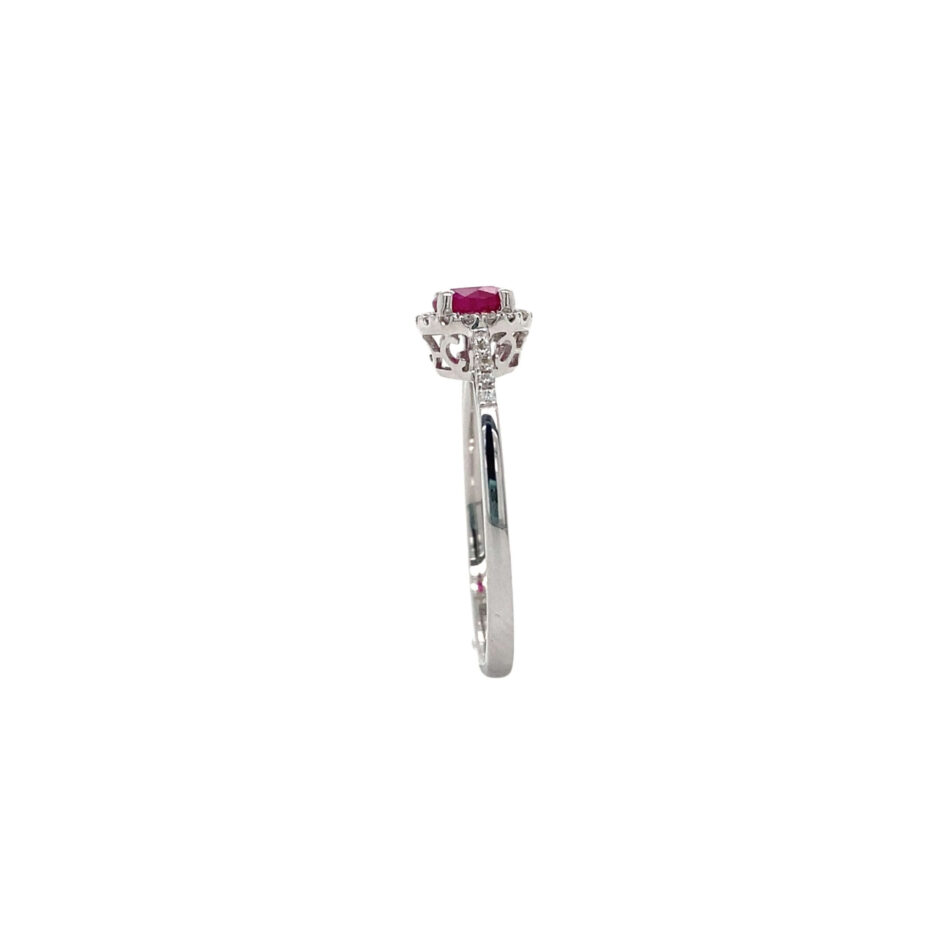 14K White Gold Ruby & Diamond Halo Ring - Image 7