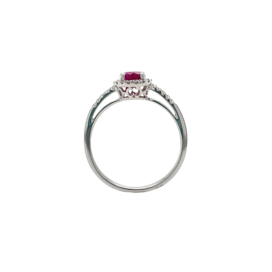 14K White Gold Ruby & Diamond Halo Ring - Image 8