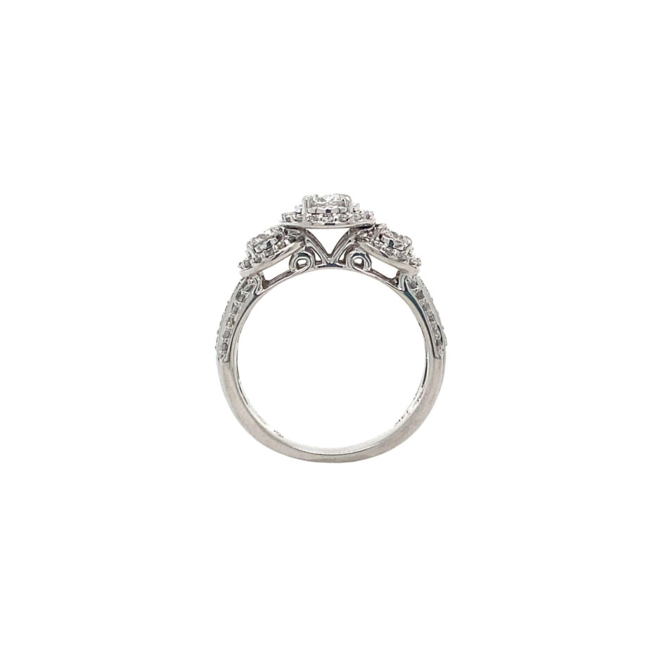 14K White Gold .85ctw Three-Stone Diamond Halo Ring - Image 8