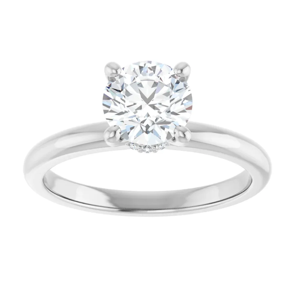 Classic Solitaire Engagement Ring with Hidden Halo - Image 4