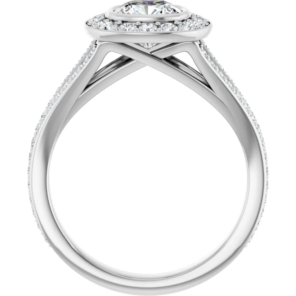 Bezel-Set Engagement Ring with Halo & Split Band - Image 5