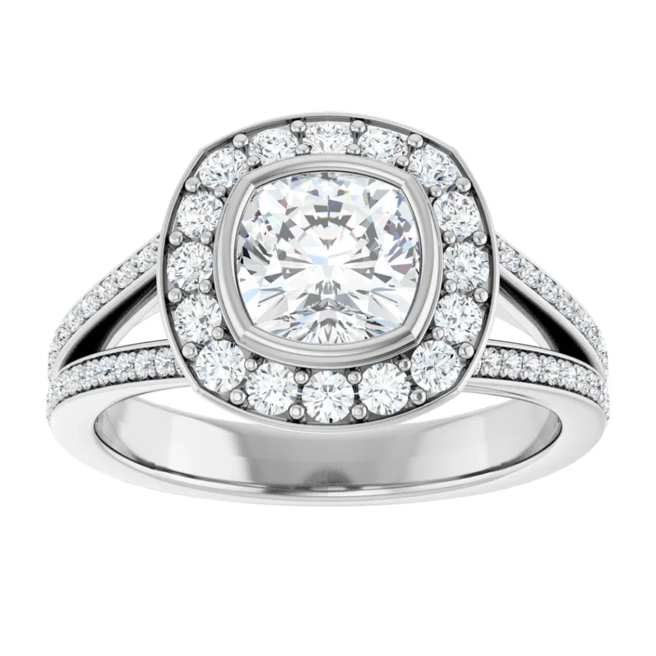 Bezel-Set Engagement Ring with Halo & Split Band - Image 4