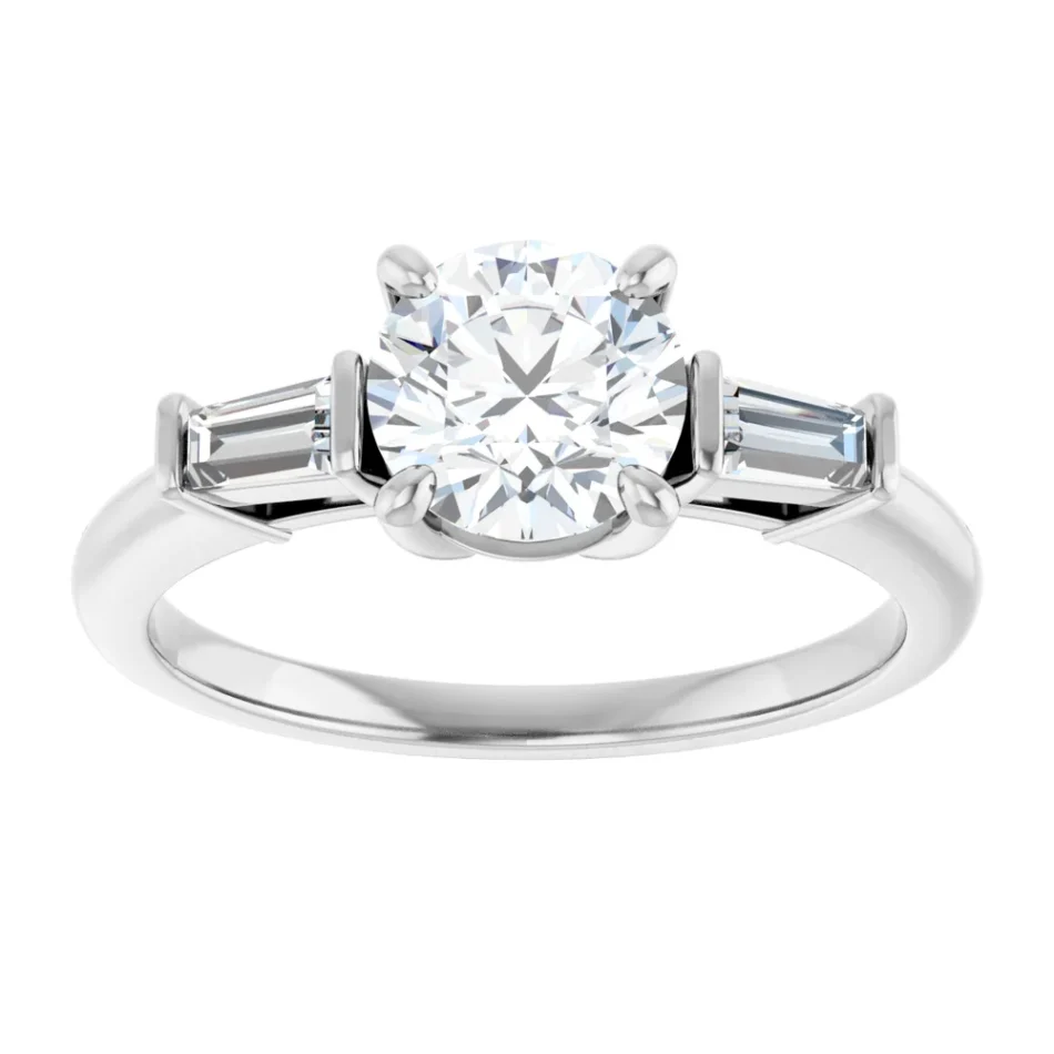 Three-Stone Engagement Ring with Tapered Baguette Diamonds - Image 4