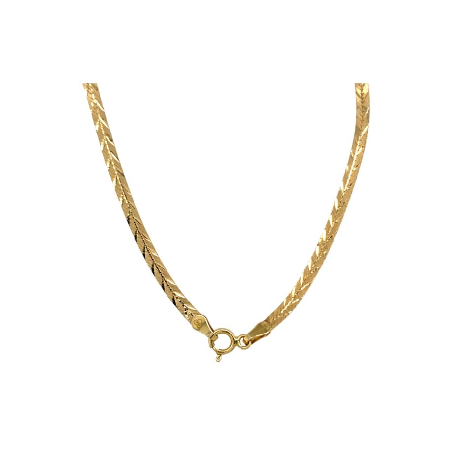 14K Gold Textured Herringbone Chain - 18" - Image 4