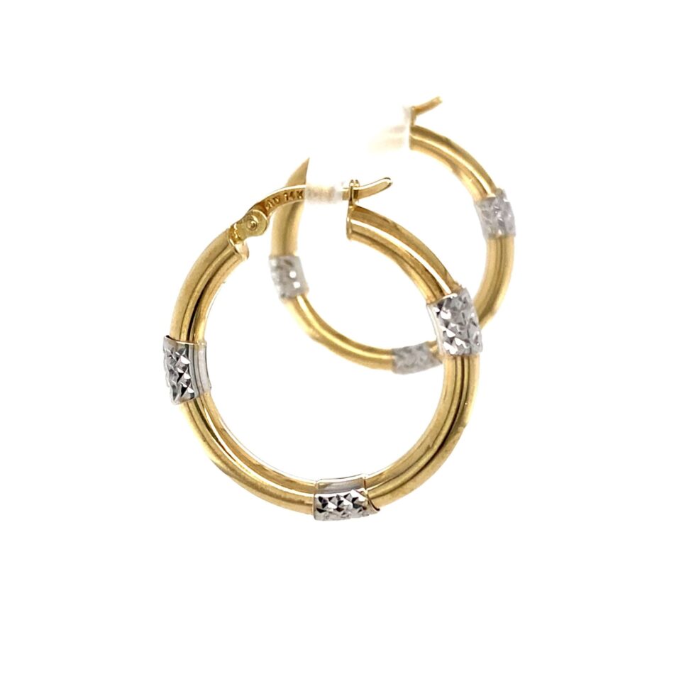 14K Gold Two-Tone Diamond-Cut & Polished Hoop Earrings - Image 3