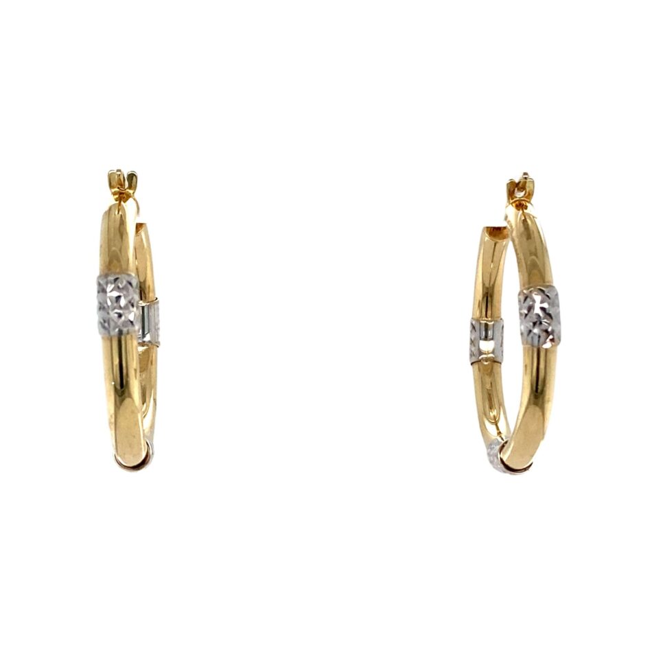 14K Gold Two-Tone Diamond-Cut & Polished Hoop Earrings - Image 4