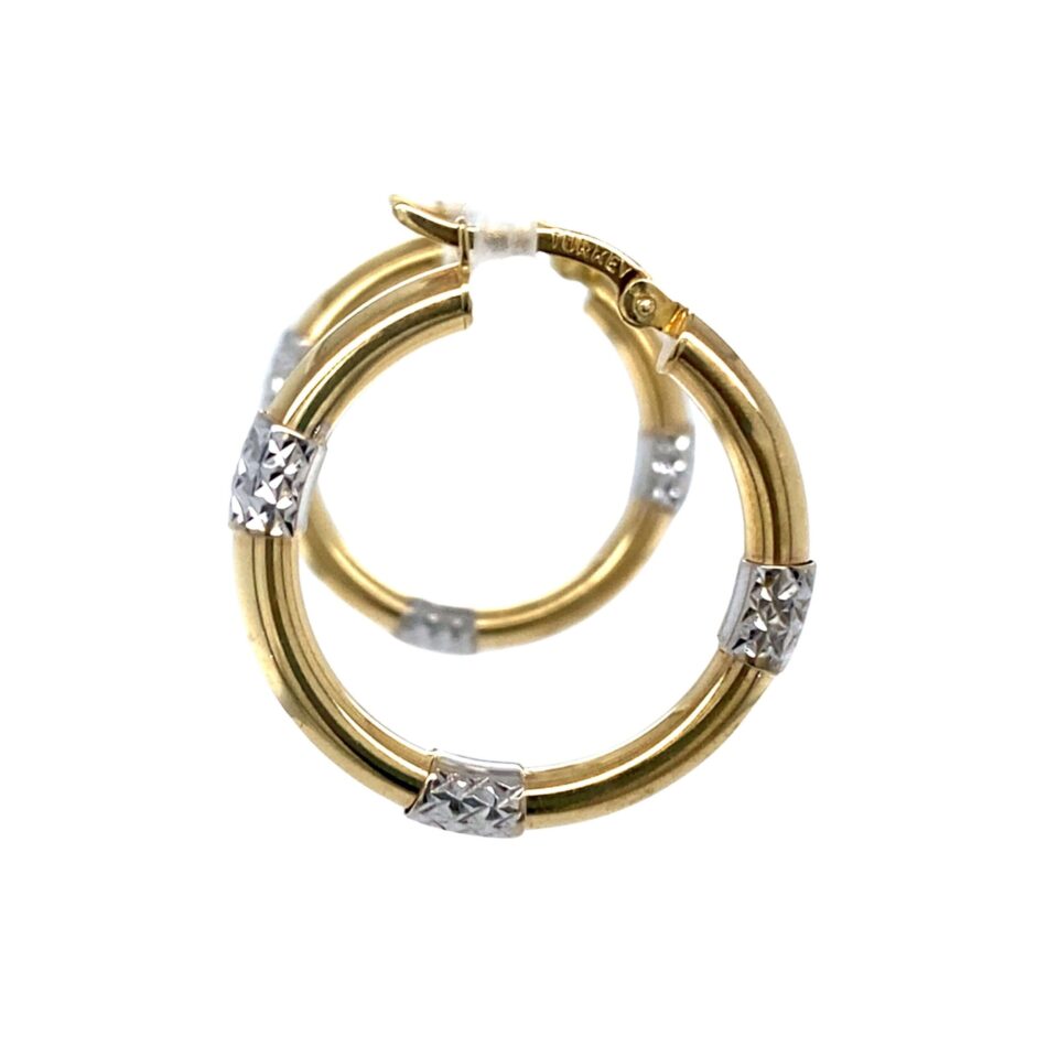 14K Gold Two-Tone Diamond-Cut & Polished Hoop Earrings - Image 5