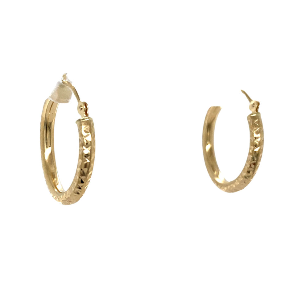 14K Gold Diamond-Cut Hoop Earrings - Image 6