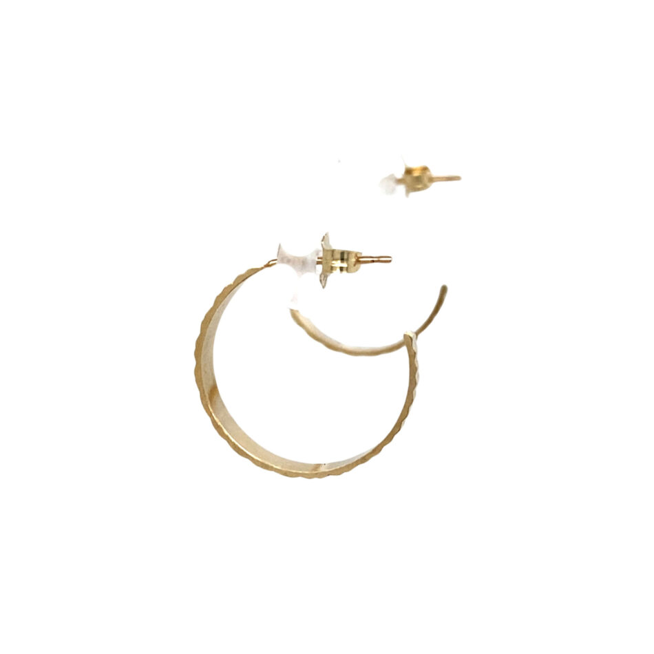 14K Gold Textured Hoop Earrings - Image 3