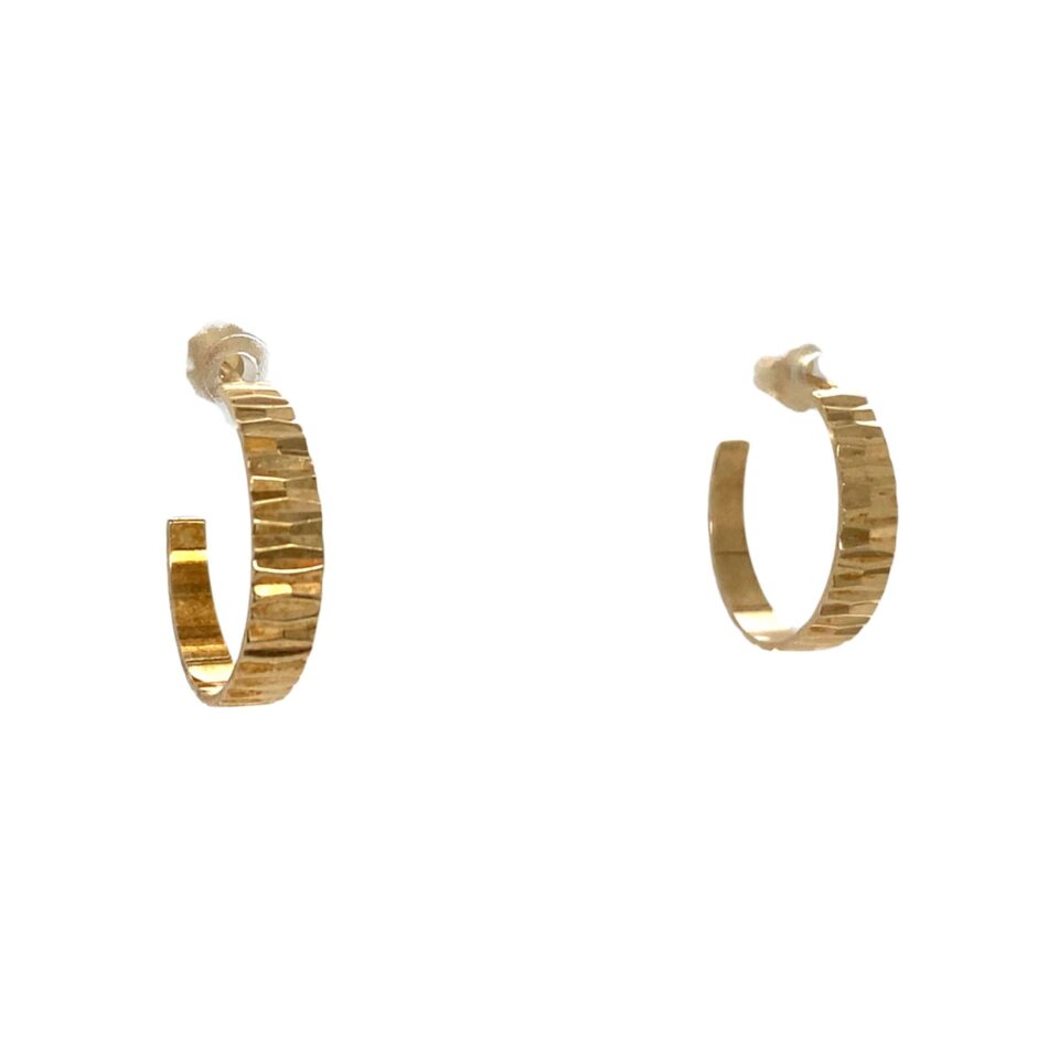 14K Gold Textured Hoop Earrings - Image 6