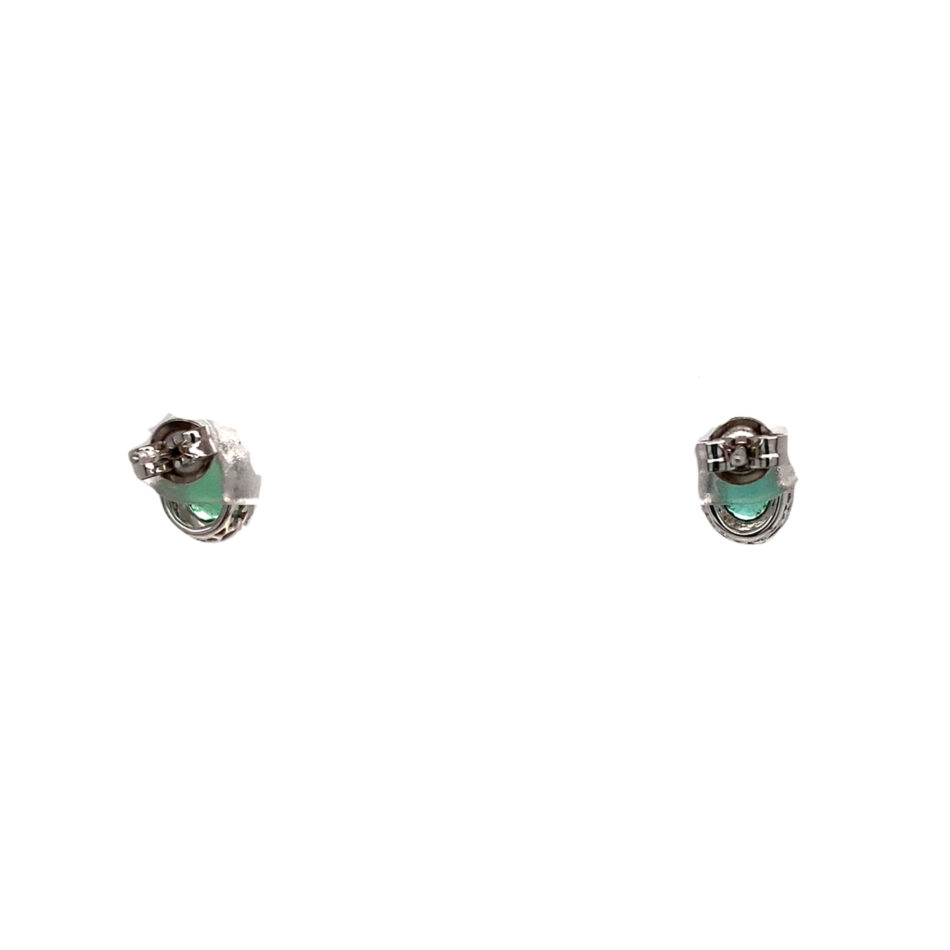 14K White Gold Emerald & Diamond Stud Earrings - Image 4