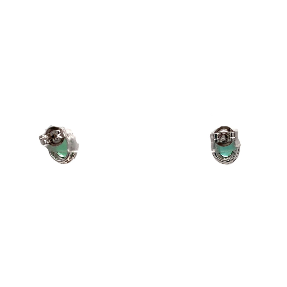 14K White Gold Emerald & Diamond Stud Earrings - Image 4