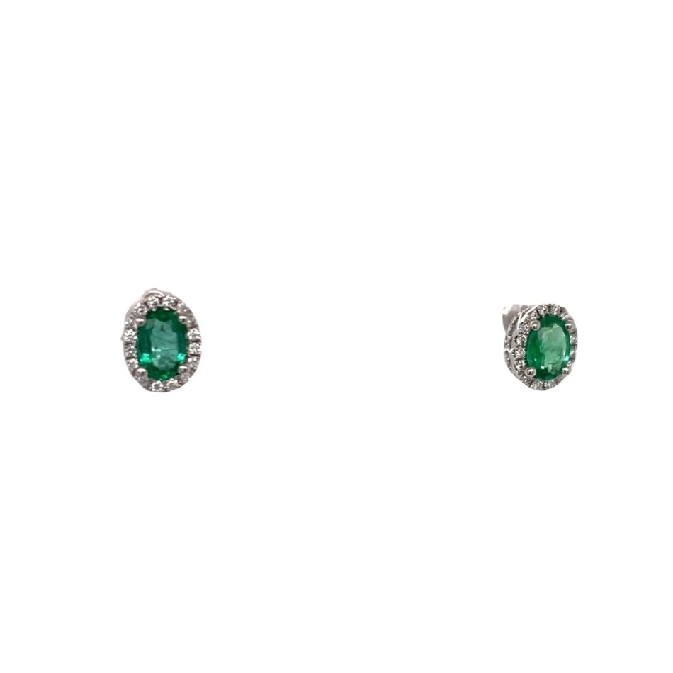 14K White Gold Emerald & Diamond Stud Earrings - Image 6