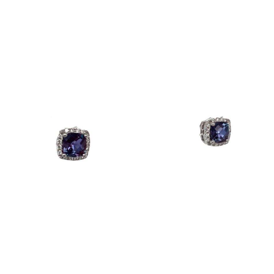 14K White Gold Lab-Grown Alexandrite & Diamond Stud Earrings - Image 6