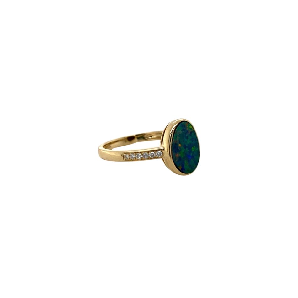 14K Gold Free-Form Opal Doublet & Diamond Ring - Image 6