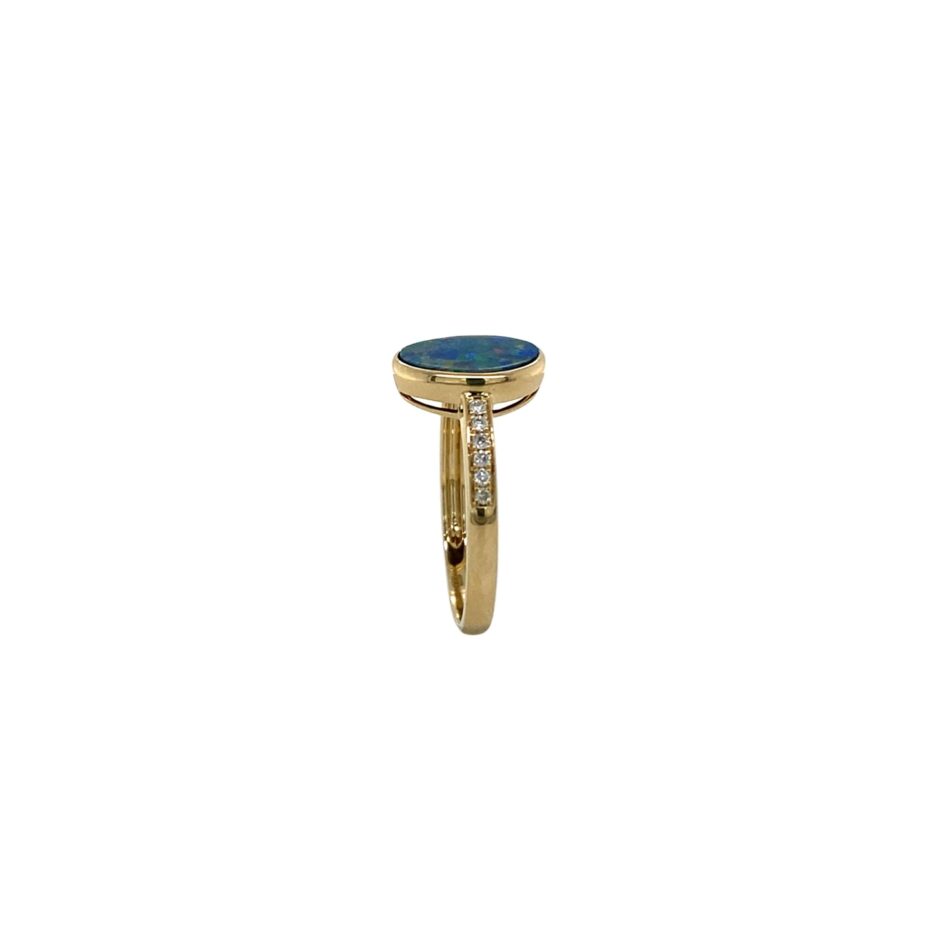 14K Gold Free-Form Opal Doublet & Diamond Ring - Image 7