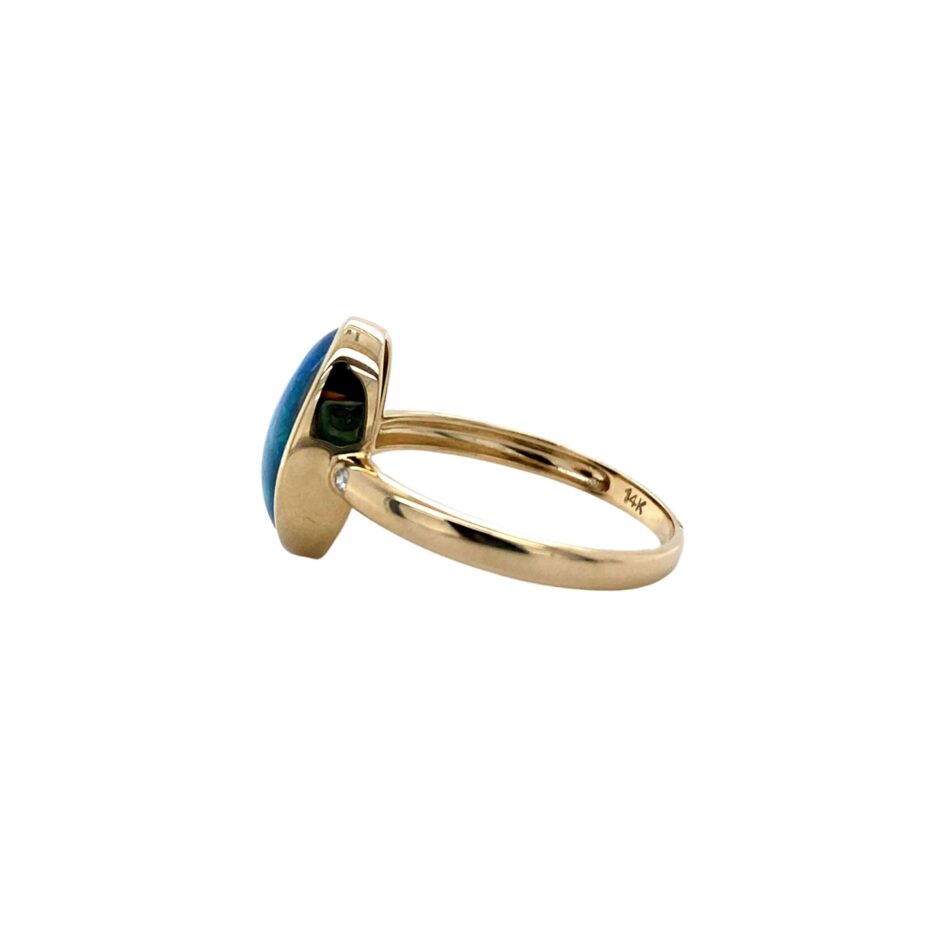 14K Gold Free-Form Opal Doublet & Diamond Ring - Image 3