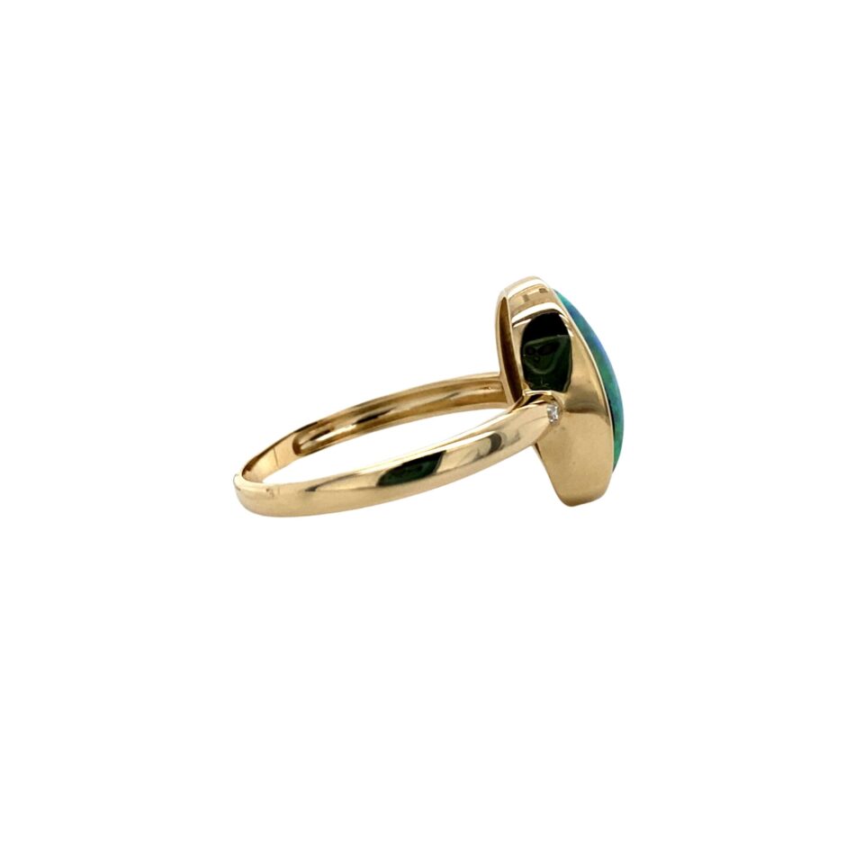 14K Gold Free-Form Opal Doublet & Diamond Ring - Image 5