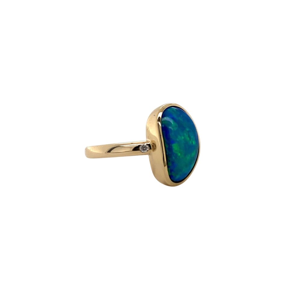 14K Gold Free-Form Opal Doublet & Diamond Ring - Image 6