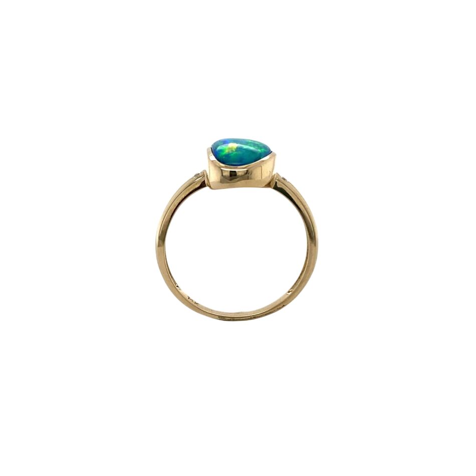 14K Gold Free-Form Opal Doublet & Diamond Ring - Image 8