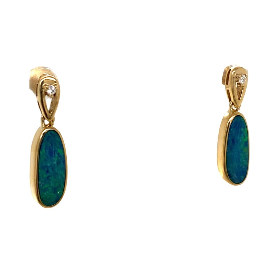 14K Gold Opal Doublet & Diamond Earrings - Image 6