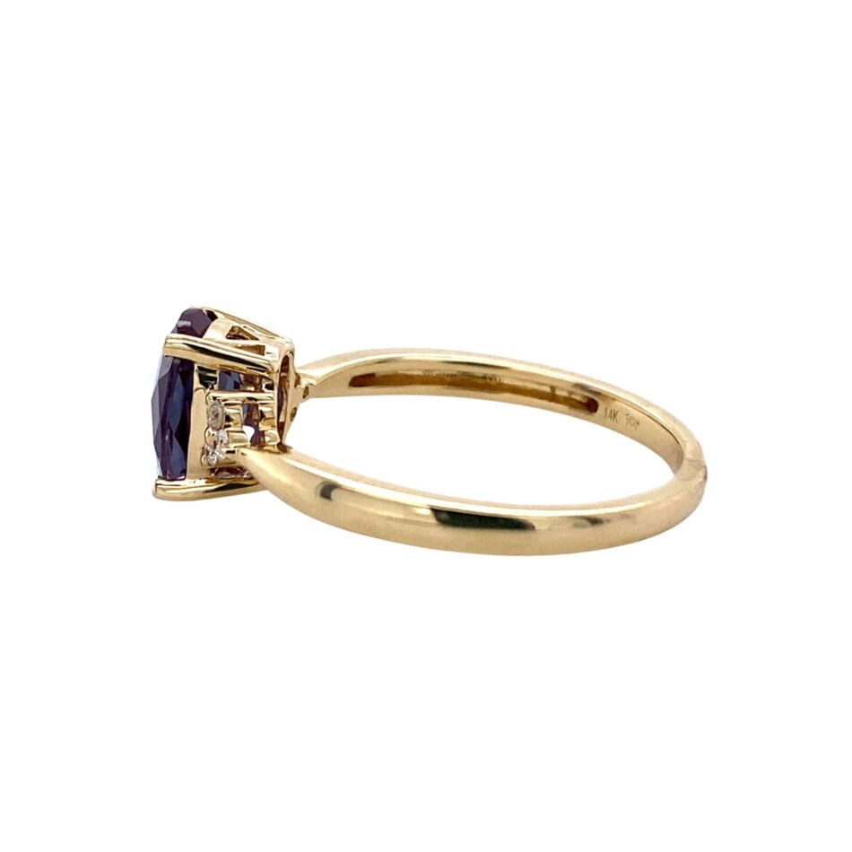 14K Gold Lab-Grown Alexandrite & Diamond Ring - Image 3