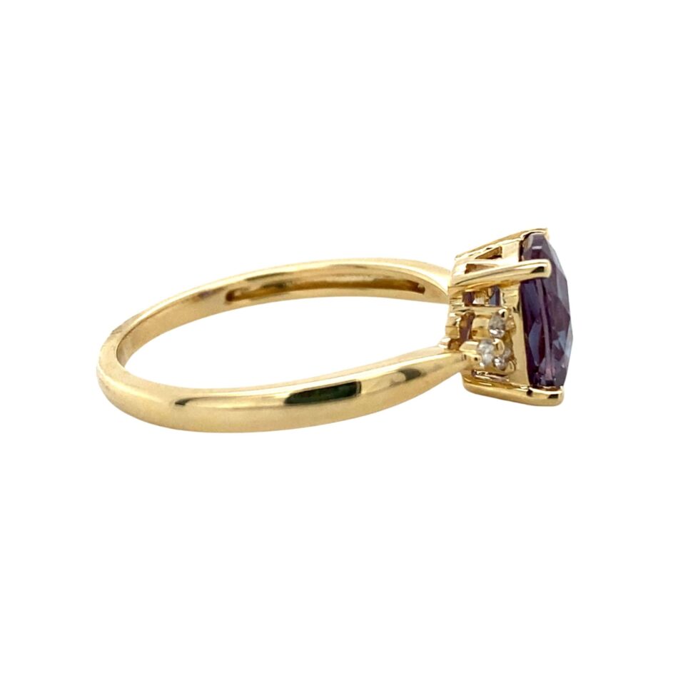 14K Gold Lab-Grown Alexandrite & Diamond Ring - Image 5