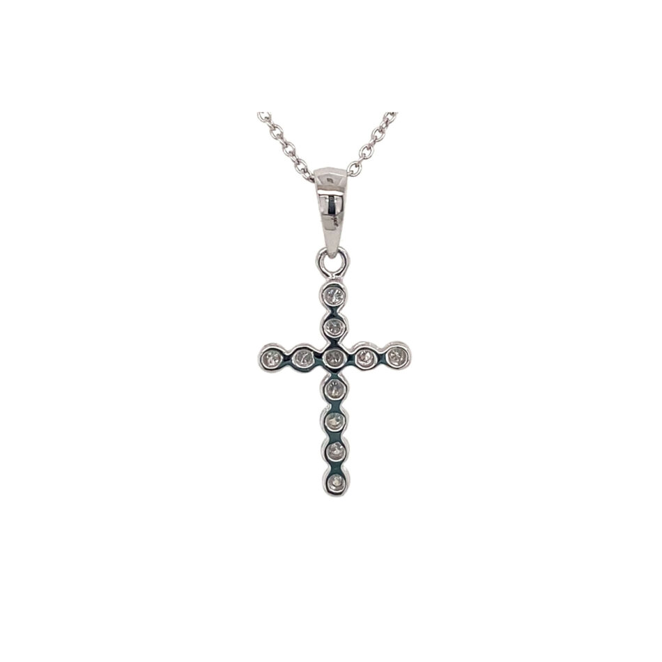 14K White Gold Bezel-Set Diamond Cross Pendant - Image 6