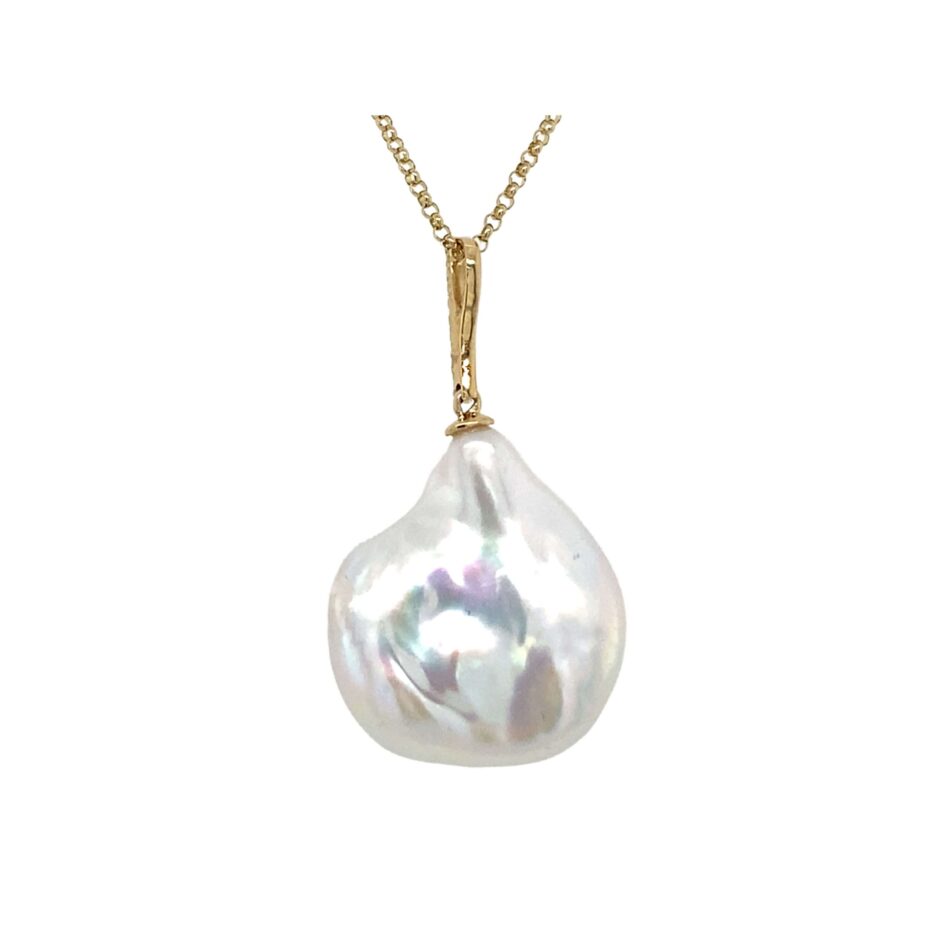 14K Gold Baroque Freshwater Cultured Pearl & Diamond Pendant - Image 6