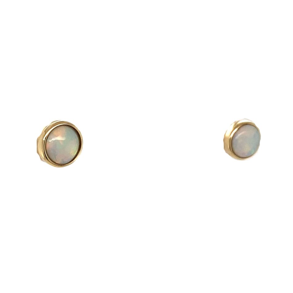 14K Gold Bezel-Set Opal Stud Earrings - Image 6