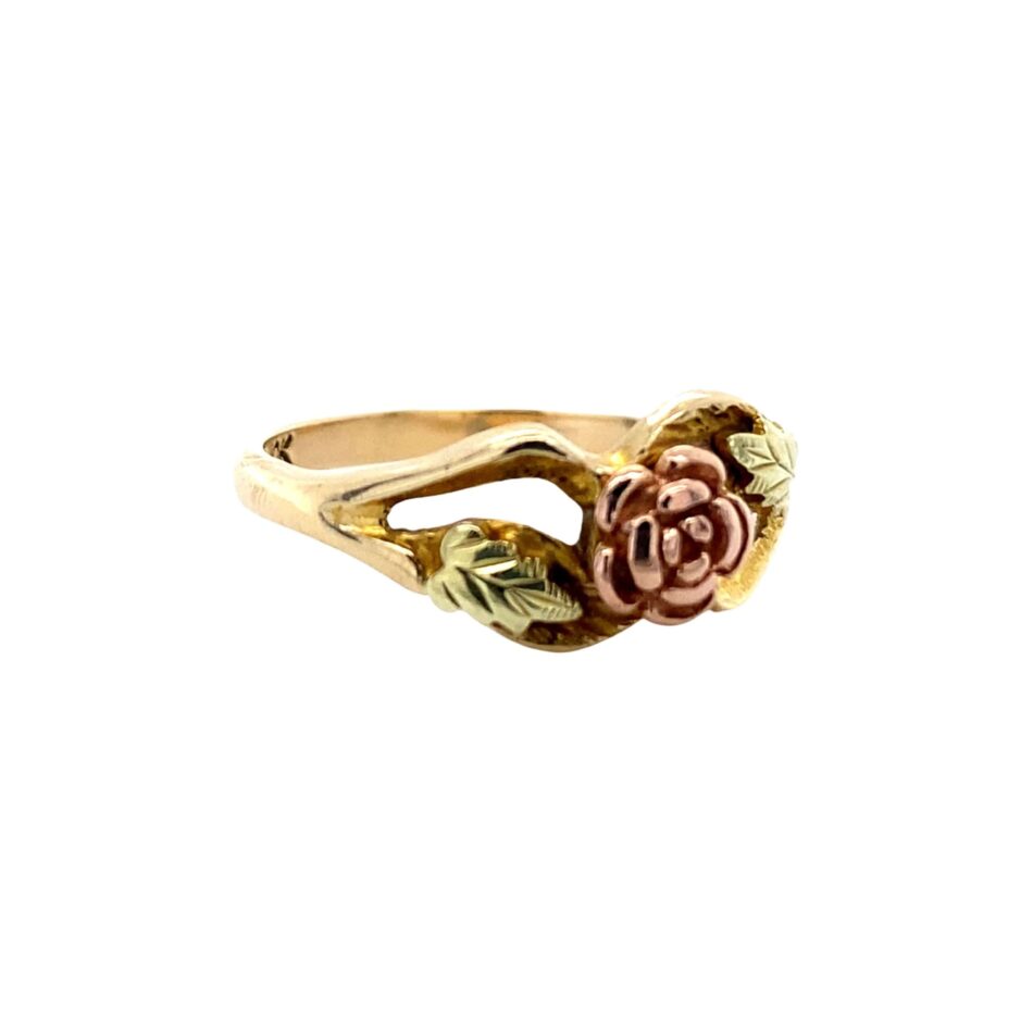 10K Tri-Tone Rose & Leaf Design Ring - Image 6