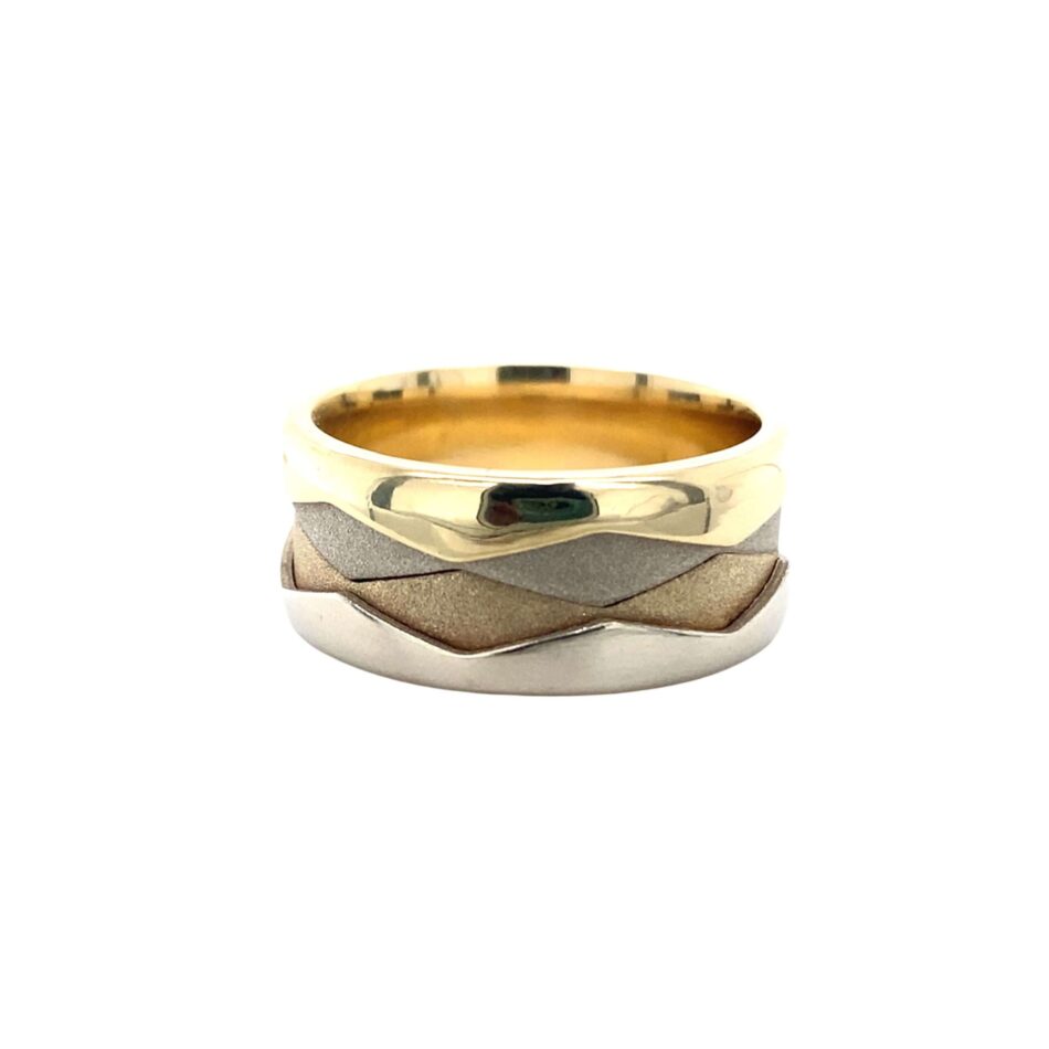 14K Two-Tone White & Yellow Gold Textured & Patterned Band - Image 3