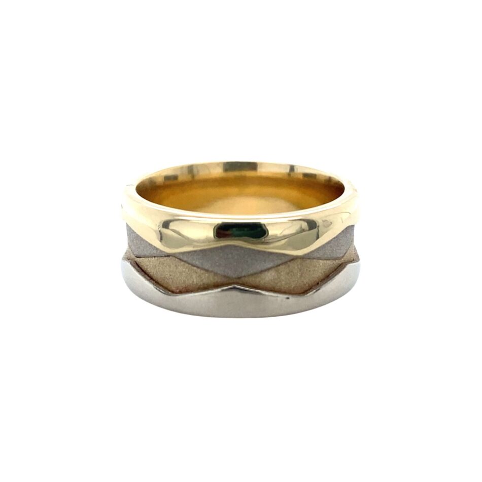 14K Two-Tone White & Yellow Gold Textured & Patterned Band - Image 4