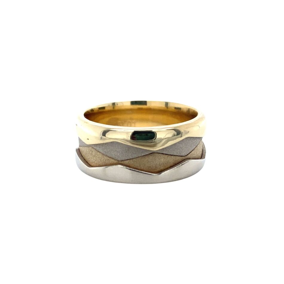 14K Two-Tone White & Yellow Gold Textured & Patterned Band - Image 6