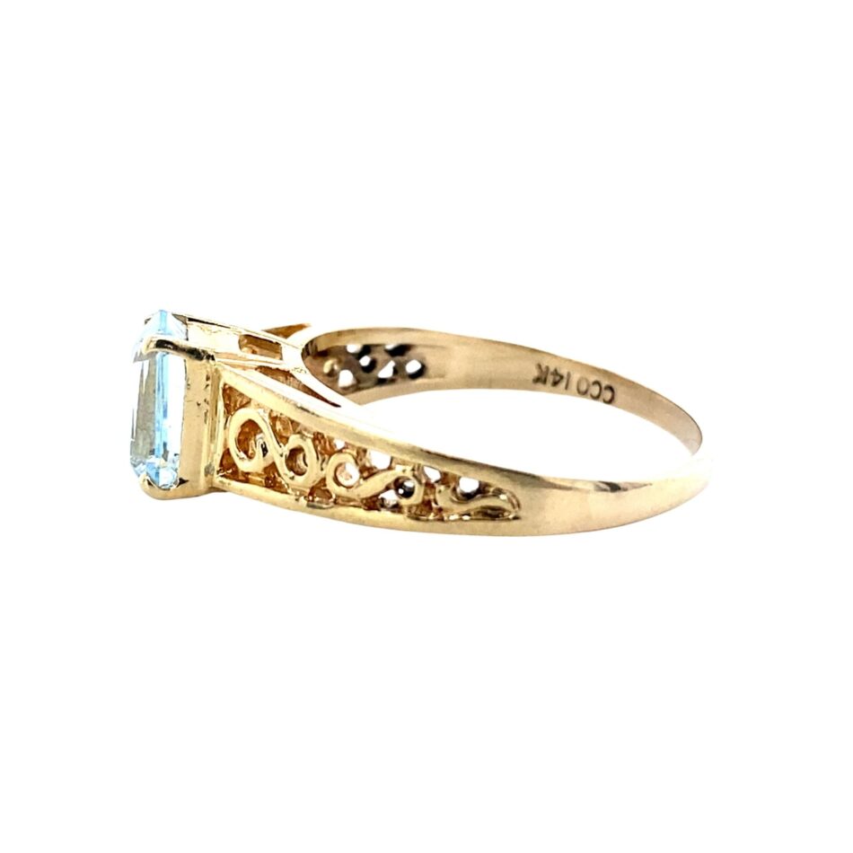 14K Gold Aquamarine Filigree Ring - Image 3