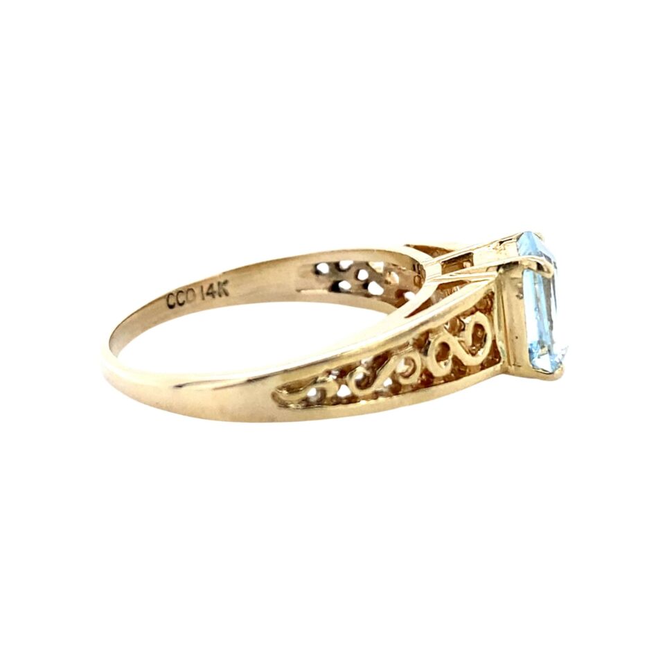 14K Gold Aquamarine Filigree Ring - Image 5