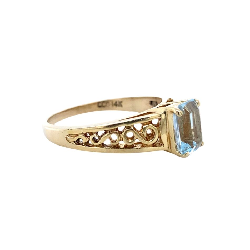 14K Gold Aquamarine Filigree Ring - Image 6