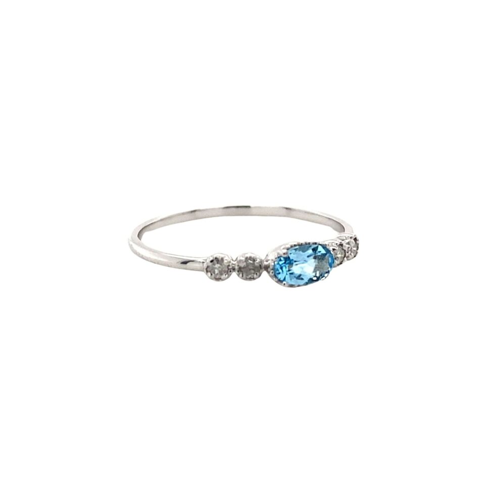 10K White Gold Blue Topaz & Diamond Ring - Image 6