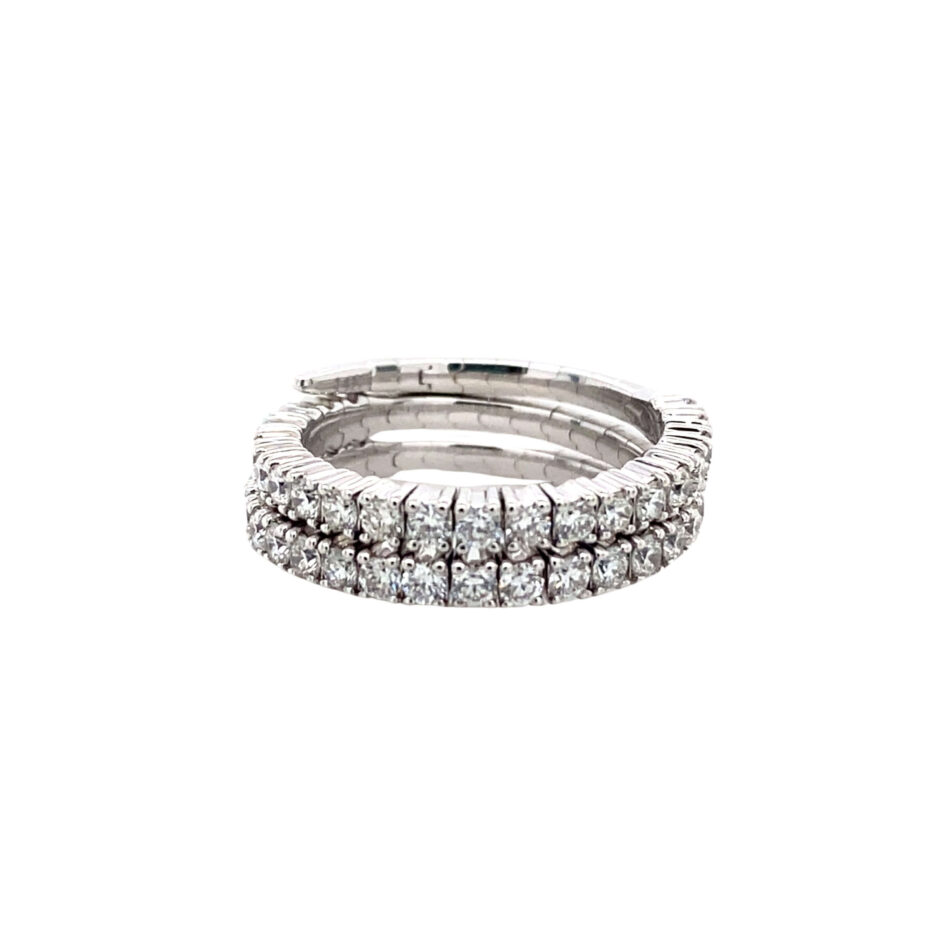 14K White Gold 1.08ctw Two-Row Diamond Expandable Ring