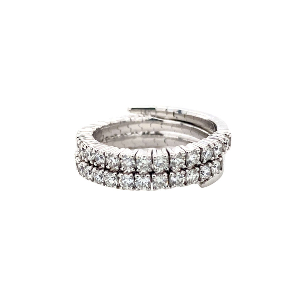 14K White Gold 1.08ctw Two-Row Diamond Expandable Ring - Image 2